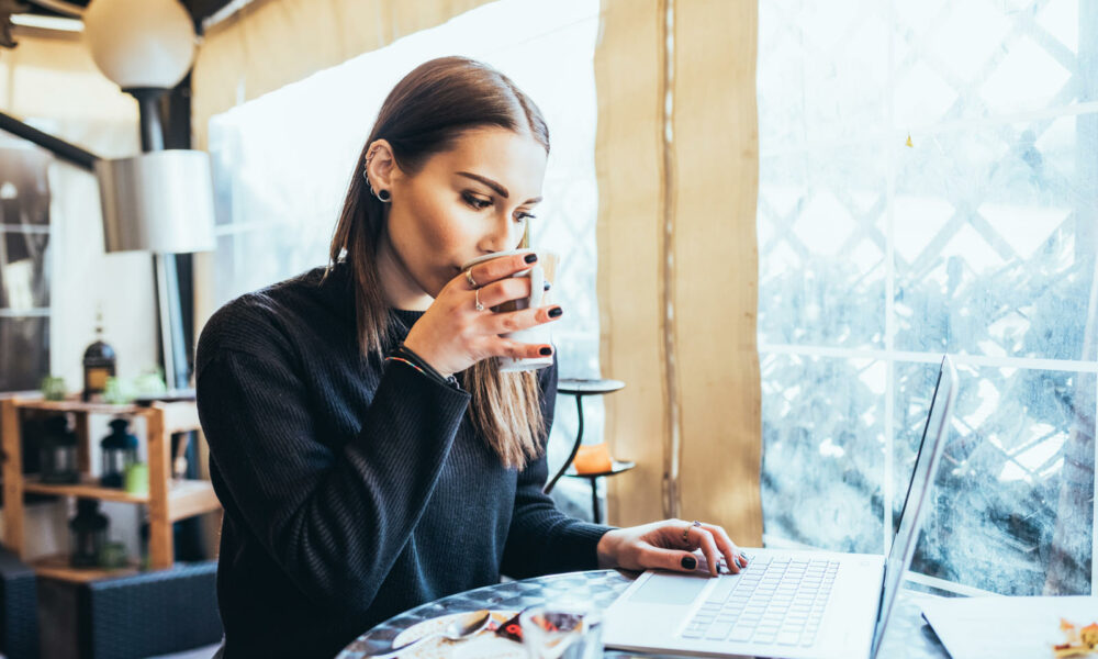 woman drinking coffee business